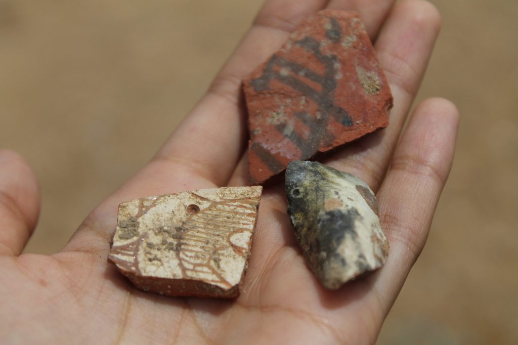 Pieces of terracotta pots at the archaeological site in Bhambhore

