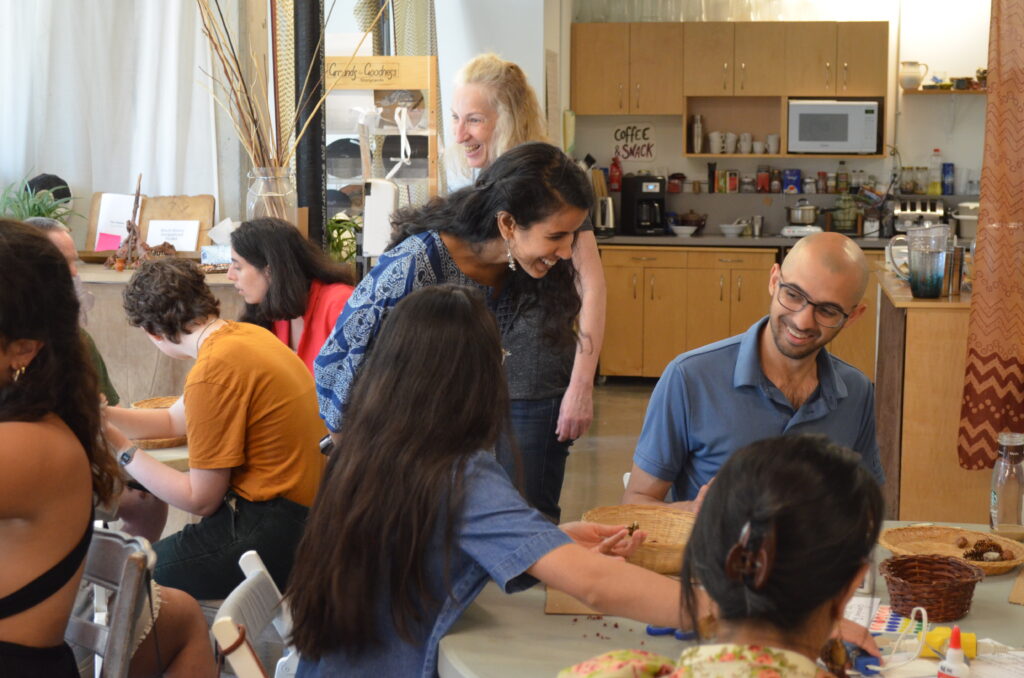 Participants making sculptures